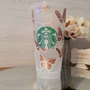 Starbucks Tumbler / To Go Cup with Rose Gold butterflies